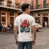 Octapus T-shirt Πίσω όψη λευκού t-shirt με στάμπα χταπόδι και κύματα, Stabastic streetwear