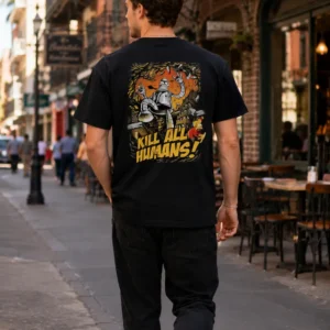 Πίσω όψη από μαύρο unisex t-shirt Bender Kill All Humans