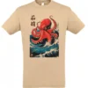 t-shirt sand Unisex t-shirt με στάμπα χταπόδι σε μπεζ (sand) χρώμα, ιαπωνικό design Octopus Wave